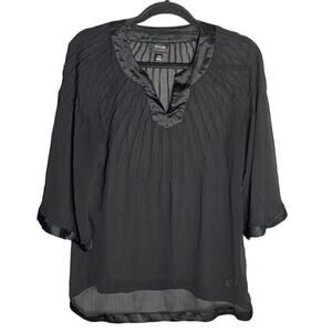 Nicole MIller Women Blouse Shirt Sheer Butterfly Sleeve V Neck Black Size Medium
